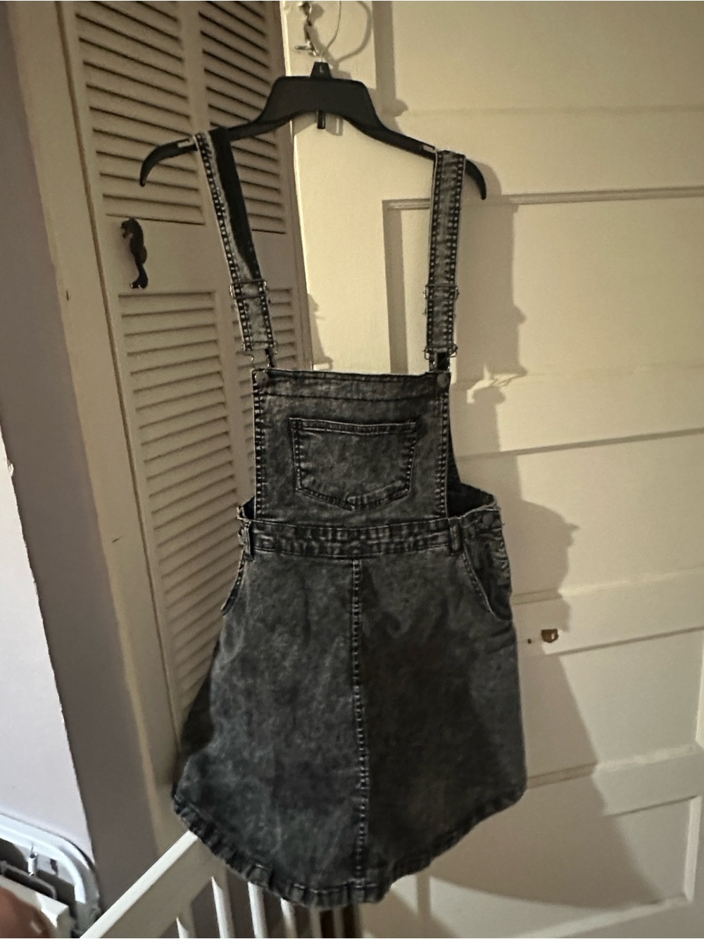 Hell Bunny Black Acid-Wash Denim Pinafore Dress - Picture 1 of 8